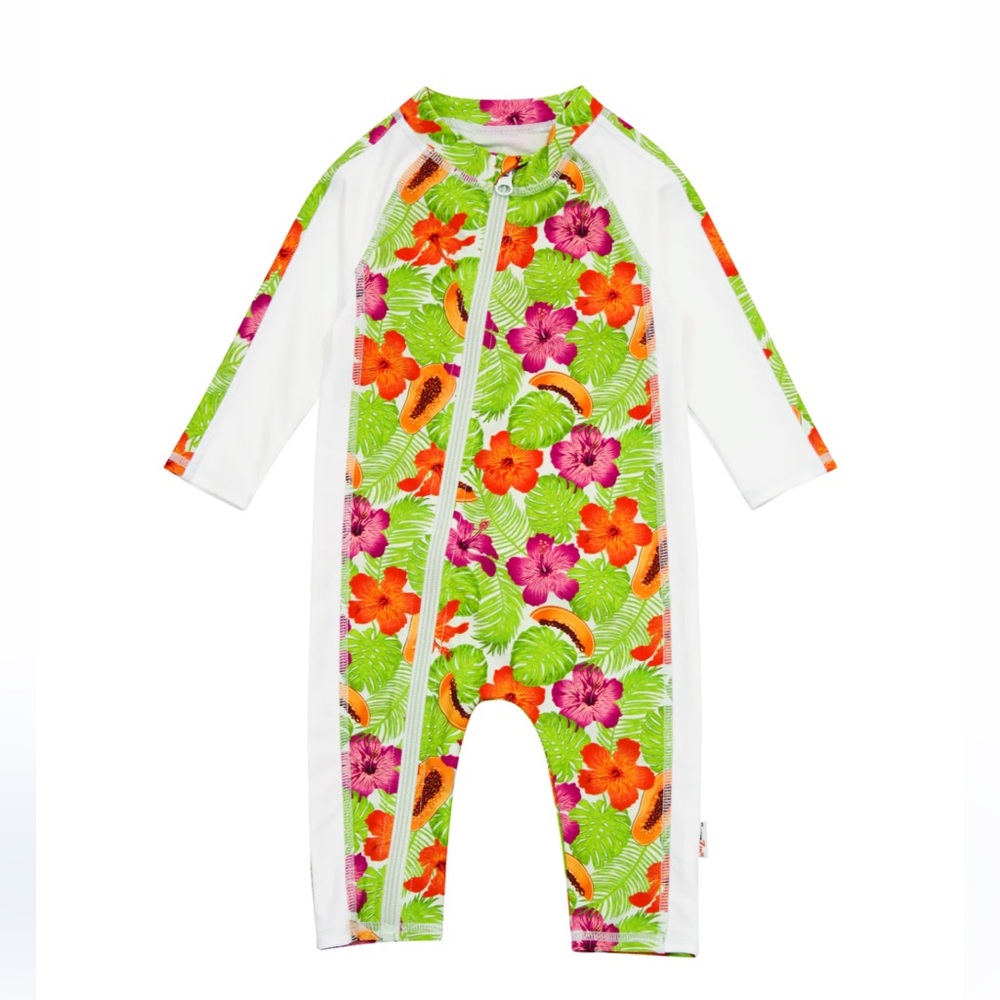 SwimZip Kids Hibiscus Floral Long-Sleeve Rashguard Swim Suit 18-24 GUC